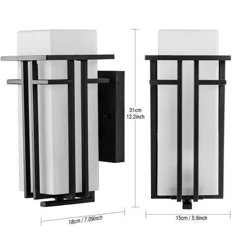 Outdoor Wall Mount Lantern One Light 12.2 Inch High Modern Exterior Porch Light With Frosted Glass Durable Die Cast Aluminum for Weatherproof Home Exterior Lighting