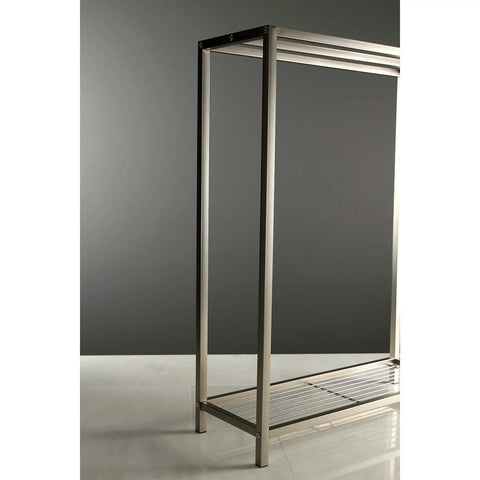 Edenscape Freestanding Towel Rack Brushed Nickel With Super Sturdy Solid Steel Construction Three 24 Inch Bars Generous Bottom Storage And Corrosion Resistant Finish For A Modern Bathroom corner view