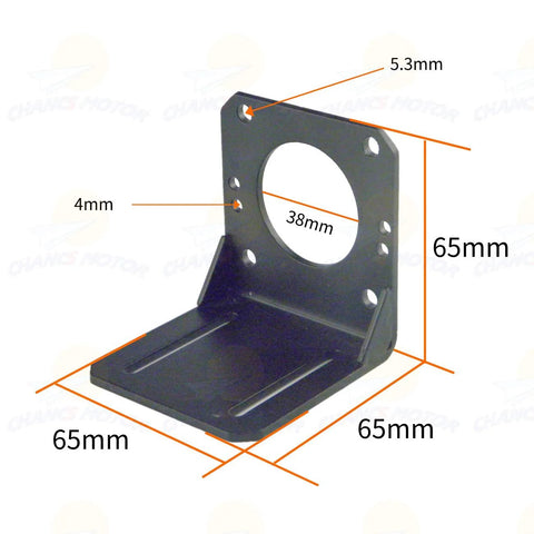 CHANCS gear motor seat support bracket, black metal with 38mm central mounting hole on a 65x65mm base