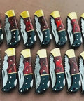 Handmade Folding Knife Set With Wood Handles, Collectible Wholesale Lot Of 20 for hunting and camping on display