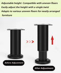 Adjustable Gold Furniture Leveling Feet With Universal Screwless Twist Design For Wobbly Tables Beds And Couches Hassle Free Zero Drilling Solid Floor Savers Quick Renter Upgrade 72 To 110 Cm Span before and after height adjustment demonstration.