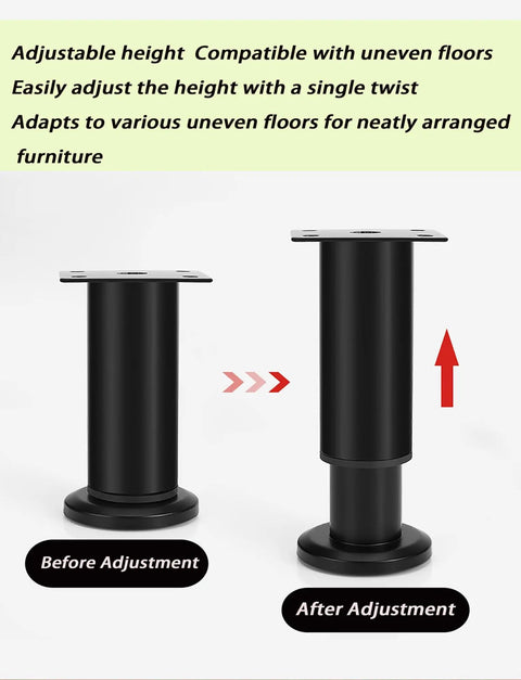 Adjustable Gold Furniture Leveling Feet With Universal Screwless Twist Design For Wobbly Tables Beds And Couches Hassle Free Zero Drilling Solid Floor Savers Quick Renter Upgrade 72 To 110 Cm Span before and after height adjustment demonstration.