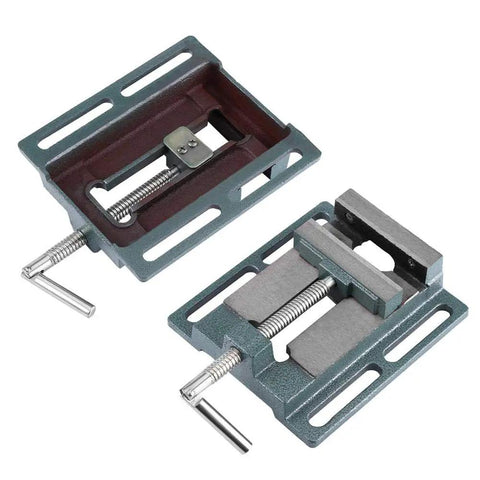Dang Tough Industrial Drill Press Vice Featuring Thickened Six Inch Steel Jaw Opening And Heavy Cast Iron Bench Clamp Rig showing dual vice design.