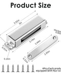 Dimensions of 4 Pack 150Lb Heavy Duty Magnetic Door Catches for Cabinets, 3.74 inch stainless steel with screws visible