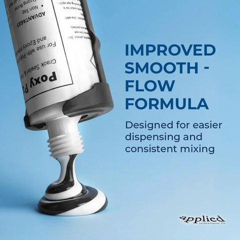 Improved smooth-flow formula sealant being dispensed from a tube, designed for concrete crack repair with 10 Ft Fast Set Concrete Crack Repair Kit With Polyurethane Injection System For Foundation And Basement Walls, Waterproof Sealant, Concrete Filler, Easy Home Fix For Leaks And Cracks, Long Lasting Structural Strength
