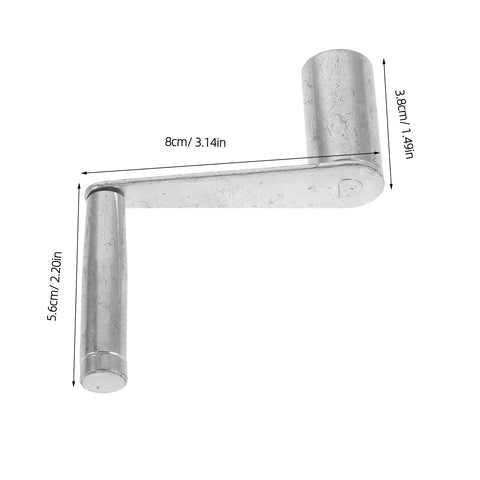 Wire EDM Spool Winder Hand Crank With Square Socket Spooler Handle, silver metal, dimensions labeled, ergonomic design.