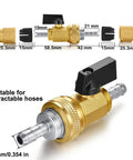Expandable Hose Repair Kit With Brass GHT Fittings And Ball Valve 0.353 Inch Barb Includes Clamps Leakproof Washer And Teflon Tape