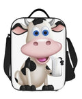 Ultimate Kickass Insulated Lunch Bag For Guys And Gals Featuring Hella Tough Leak Proof Peva Lining, cartoon cow design.