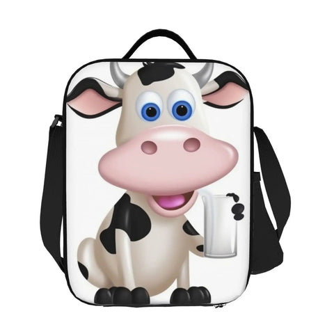 Ultimate Kickass Insulated Lunch Bag For Guys And Gals Featuring Hella Tough Leak Proof Peva Lining, cartoon cow design.