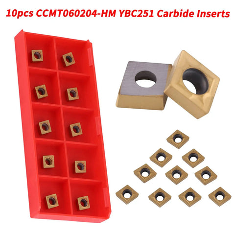 Carbide Lathe Inserts Set For Semi Finishing Steel CNC CCMT060204 HM YBC251 Tools With Storage Case and inserts displayed.