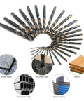 High Speed Steel Drill Bit Set With Five Percent Cobalt 29 Pieces Black And Gold Finish 135 Degree Split Point For Hardened Steel