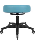 Adjustable Rolling Stool Featuring Dense Foam Cushion For Daily Grind Blade Casters Glidin Smooth Over Wood Tile Or Carpet No Fuss Wipe Clean Cover Rated For Workshop Or Clinic Use Blue 17 Inch viewed from the side showing the cushion and base.