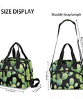 Size display of Green Desert Cacti Insulated Lunch Bag For Work And Travel, large capacity with adjustable strap and cactus pattern.