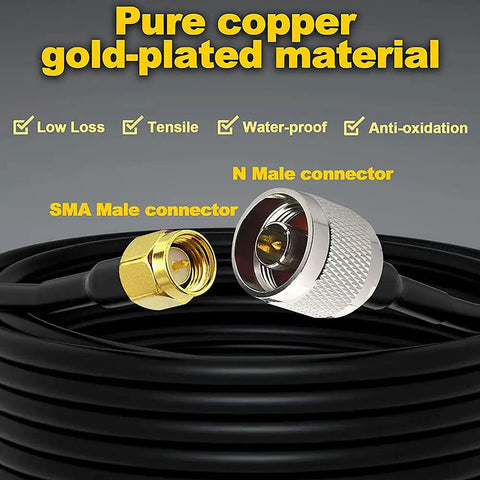 Ultra Flexible RG58 N Male To SMA Male Antenna Coax Cable 75 Feet Low Loss 50 Ohm Pure Copper RF Cable showing connectors