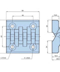 Technical diagram of Heavy Duty Plastic Butt Hinge for Cabinets and Industrial Equipment, showing dimensions and structure.
