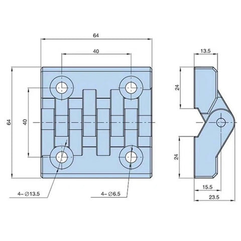 Technical diagram of Heavy Duty Plastic Butt Hinge for Cabinets and Industrial Equipment, showing dimensions and structure.