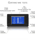 9-In-1 DC Battery Monitor Meter 0-200V 0-100A Range With LCD Backlit Display showing voltage, current, power, and energy measurements