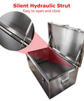 Heavy Duty Stainless Steel Toolbox With Rock Solid Carry Handle Large Capacity Industrial Storage Chest Built Like A Tank For Job Sites Garages And Warehouses Shop Grade Workhorse showcasing silent hydraulic strut for easy opening.