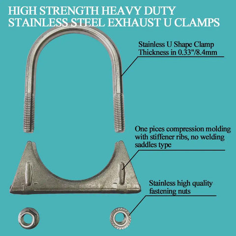 Heavy Duty 2.5 Inch Muffler Exhaust Clamp Stainless Steel U Bolt For 2.5 Inch Pipes, Clamp On Tip Pipes Connection