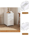 Mobile Lockable File Cabinet on Wheels With Vertical Document Storage, white three-drawer, under desk, size 18x16x11 inches.