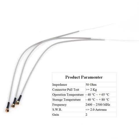 Image of 2.4GHz Receiver Antenna for Multi-Port Drone RC Systems and Aircraft, Snug Fit 15cm Antenna, showing product parameters.