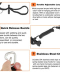 Diagram showing features of Scuba Diving Coil Lanyard With Stainless Steel Spring Clip And Quick Release Buckle For Underwater Gear