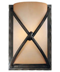 Aspen II Glass Damp Bath Vanity Wall Sconce In Bronze Finish, 1 Light 60 Watt Max, front view showing rustic Scavo glass shade.
