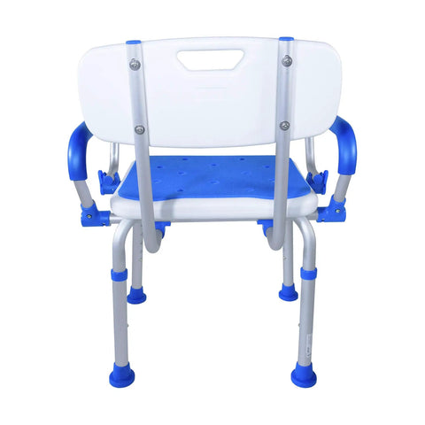 Shower Safety Chair With Backrest And Foam Padding, Adjustable Height Bath Bench With Swing Armrests, Slip Resistant Suction Tips