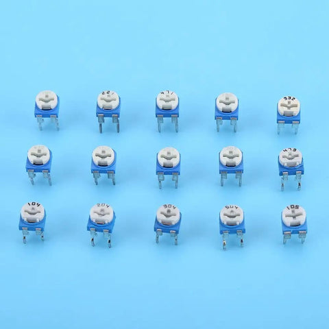 150 Piece Resistor And Trimmer Potentiometer Assortment Kit Blue And White Vertical PCB Mount Three Terminal Preset Adjustable Resistors