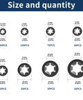 510 Piece Internal Tooth Star Lock Washers Set For M2.5 To M12 Push On Star Lock Washers sizes and quantities chart