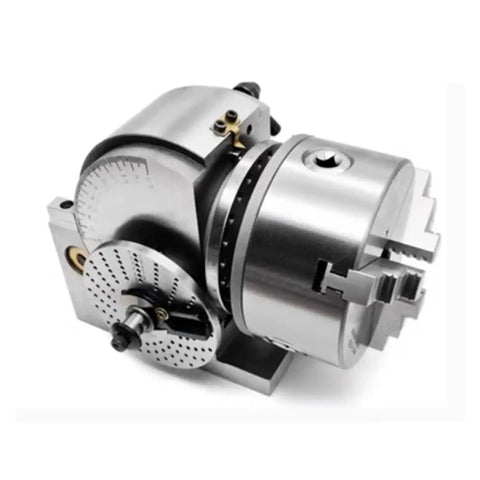Heavy Duty Universal Dividing Head For CNC Milling Machine Vertical Horizontal Setup Precision Indexing Rotary Table With Bs2 Mount and Eight Inch Chuck, showing polished metal and precise detail.