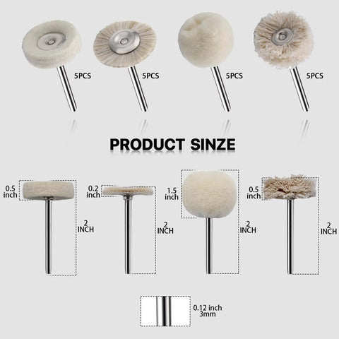 Kickass 20 Pack Wool Felt Buffing Wheels For Dremel Rotary Tools 25Mm Diameter assorted shapes including 0.5 to 2 inch pads.