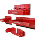 Red Magnetic Toolbox Shelf Set For Any Metal Surface, 4 Piece Organizer with trays, paper towel holder, spray can holders.