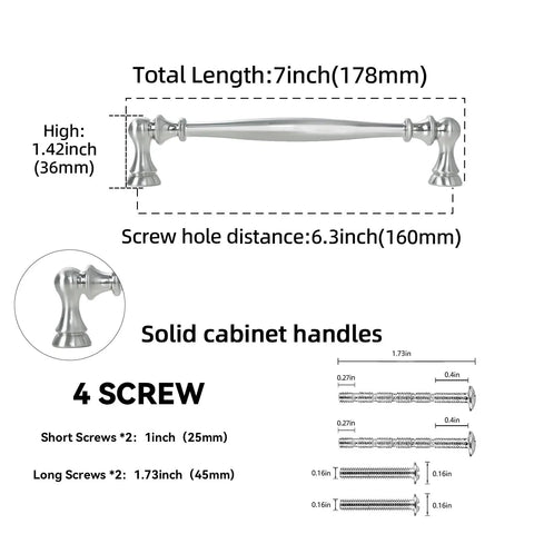 10 Pack Brushed Satin Nickel Cabinet Handles For Kitchen Cabinets And Drawers, 6.3 Inch Center To Center diagram
