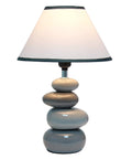 Shades Of Gray Ceramic Stacked Stone Table Lamp With Fabric Shade, modern bedside light, 14.7 inch tall, for living room or bedroom