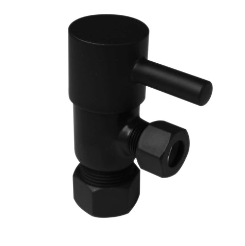 Round Lever Quarter Turn Angle Stop With Half Inch Copper Inlet And Three Eighths Inch Compression Outlet Matte Black Valve