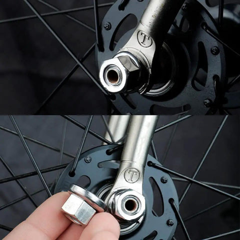 Close-up of Six Pack Flanged Wheel Hub Nuts For Front And Rear Bikes Includes M8 Three Eighths Inch And M10 Sizing on bike wheel hub