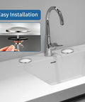 Heavy Duty 2 Inch Sink Hole Cover Featuring A Tight Leak Proof Seal For Kitchen And Bathroom Faucets on a sink with easy installation shown.