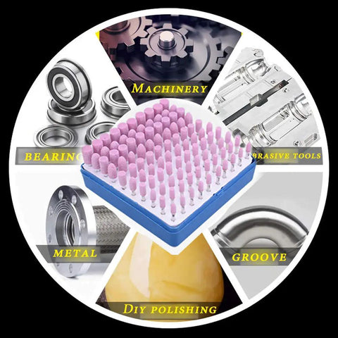 Pro Grade 100 Pcs Abrasive Stone Points Kit for Dremel Rotary Tool Polishing Grinding Heads, showcasing various applications.