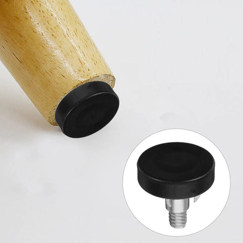 Thread Adjustable Furniture Leveling Feet For Cabinets And Tables With Metal And Plastic Construction, Height Adjustable Design For Home Or Office Setup, Versatile Screw On Levelers For Chairs Desks Tables And Cabinets, black threaded foot on wood leg