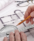 No Fuss Stainless Steel Zero To One Eighty Degree Round Head Protractor And Angle Finder showing accurate measurements on blueprints.