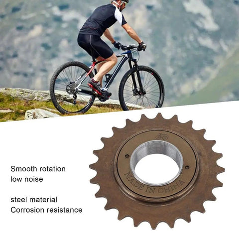 24-Tooth Steel Single Speed Freewheel With 10cm Diameter Threaded Rear Sprocket For Fixie And Urban Bikes shown, brown finish