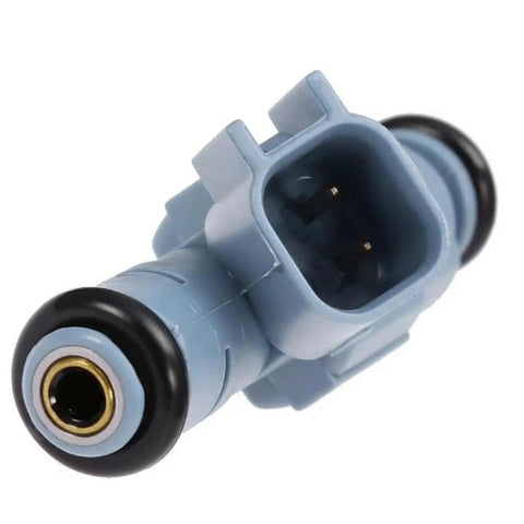 8Pcs Fuel Injectors For 4.7L V8 Engines 2001 2007 Jeep Grand Cherokee Commander Dodge Dakota Durango Ram Gas Saver MPG Boost Smoother Idle Balanced Fuel Delivery 0280155849, blue plastic injector close-up