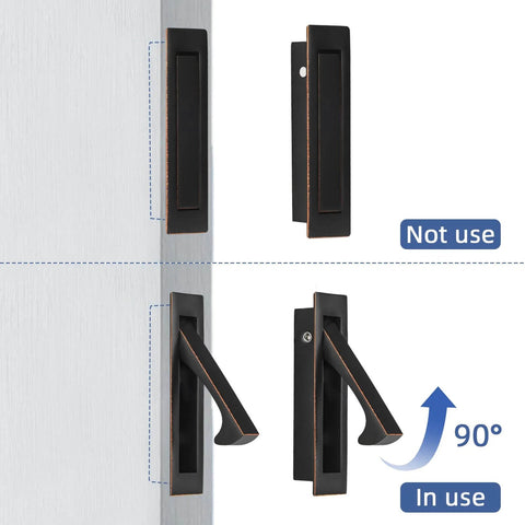 Oil Rubbed Bronze 6 Inch Pocket Door Hardware Kit With Recessed Flush Pulls And Edge Pulls In Stainless Steel for sliding doors