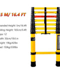 Rock Solid Fiberglass Telescoping Ladder For Electrical Work And Home Attic Tasks With Non Conductive Build And Hella Secure Thumb Lock Plus Durable 330 Pound Heavy Duty Load Rating And No Sweat Setup, expanded to 5m/16.4ft.