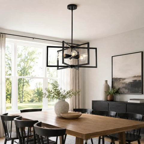 Drop-Dead Gorgeous 23.6 Inch Black Farmhouse Chandelier With Six Lights And Fully Adjustable Drop For Kitchen Table Dining Room Or Foyer in modern dining room.