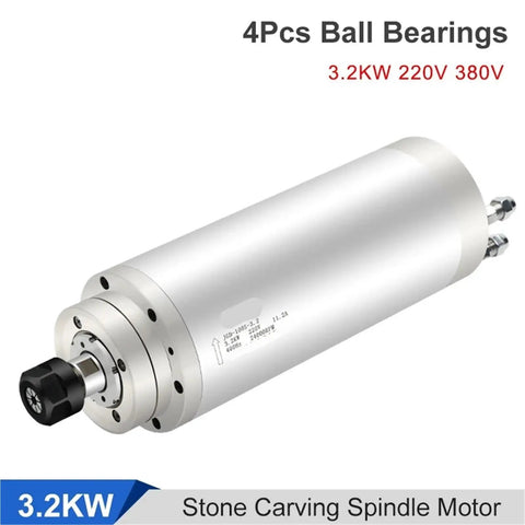 Heavy Duty Water Cooled Spindle Motor 3.2kw ER20 Built Tough For Stone Cutting At 24000 Rpm With Four Precision Bearings and robust design.