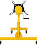 Heavy Duty 1000 Pound Engine Stand With Slick Rolling Wheels 360 Degree Rotation built tough, shown from rear view with crank handle.