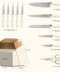 14 Piece Full Tang Kitchen Knife Set With Wood Block Sharpener Dishwasher Safe Anti Slip Ergonomic Handles High Carbon Stainless Steel Blades Ideal Valentine Gift Utensil Set For Kitchen Pros