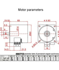 Technical diagram of Low Speed 28W 220V AC Motor With Reversible Permanent Magnet Synchronous Drive, 68KTYZ specifications.